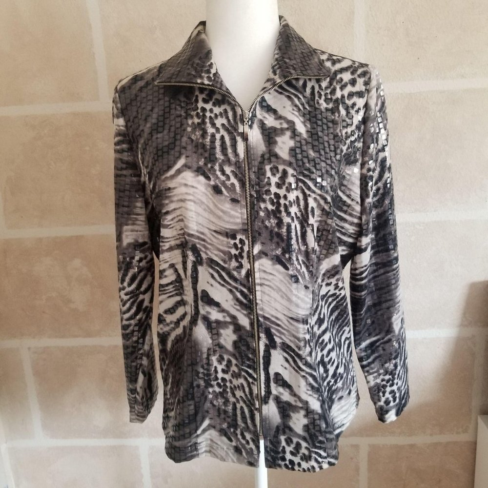 Exclusively Misook Animal Print Zip Jacket